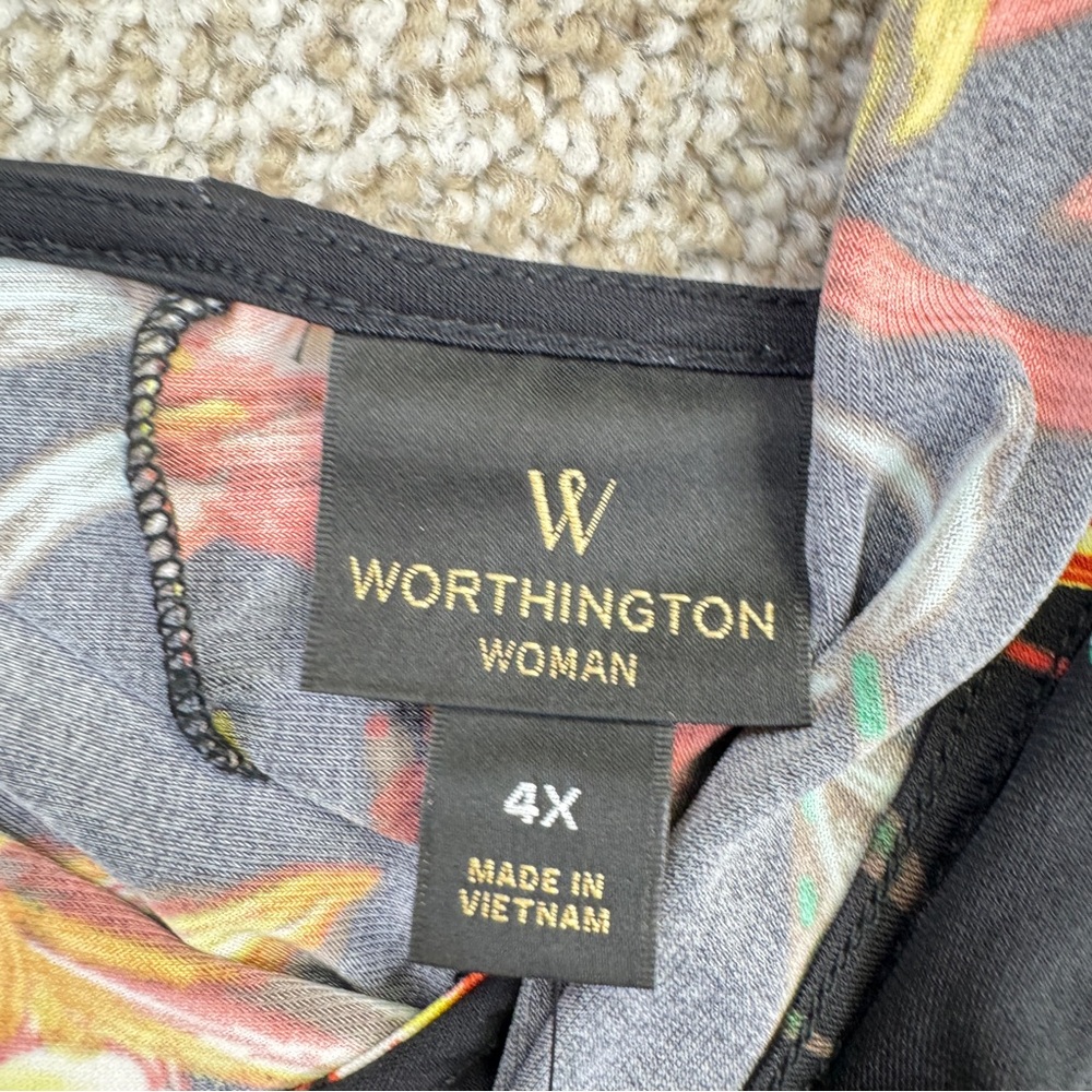NEW Worthington Black Floral Wrap Blouse Womens Size 4X Stretch - Picture 14 of 16